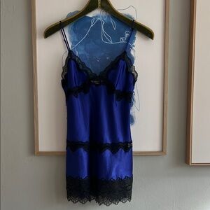 Victoria's Secret Blue and Black Lace Chemise